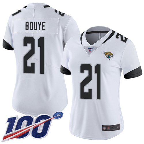 Nike Jacksonville Jaguars 21 A.J. Bouye White Women Stitched NFL 100th Season Vapor Limited Jersey